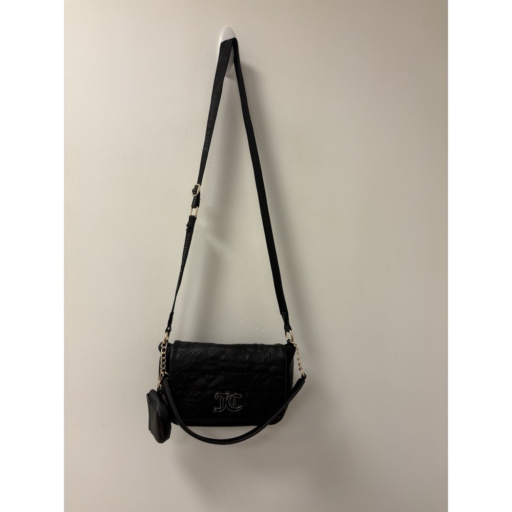 Juicy Couture Quilted Black Flap Crossbody Bag With Attached Coin Purse